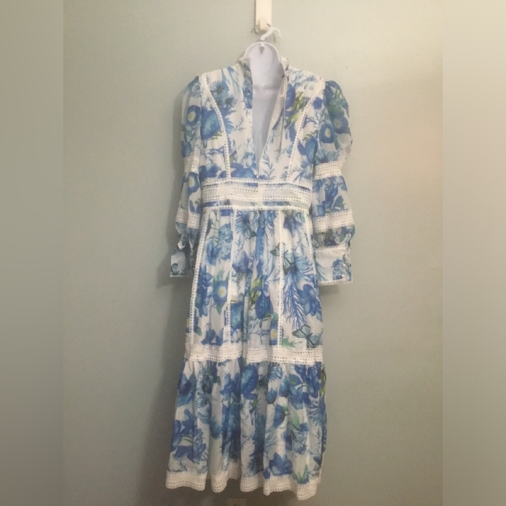 Dahlia Floral Lace-Trim Blue Maxi Dress - Picture 6 of 13